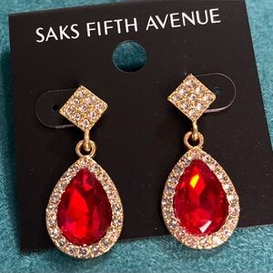 Saks Fifth Avenue Gold and Red Crystal Earrings
